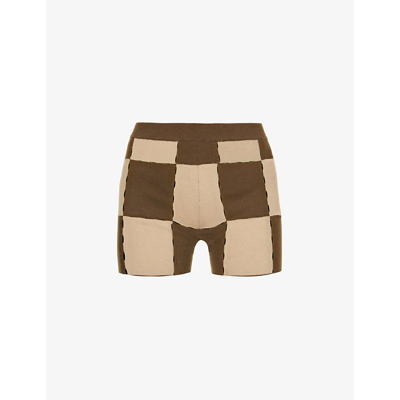 Shop Jacquemus Le Short Gelato Mid-rise Stretch Cotton-blend Knit Shorts In Multi-brown