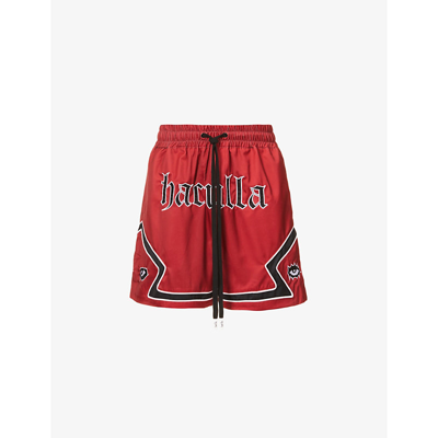 Shop Haculla Gothic Brand-print Crepe Shorts In Deep Red