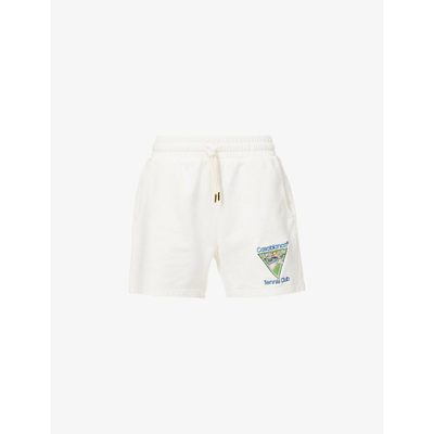 Shop Casablanca Logo-embroidered Mid-rise Organic-cotton Shorts In Off White Tennis Icon