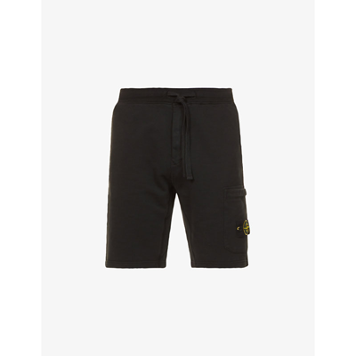 Shop Stone Island Men's Black Logo-patch Cotton Shorts