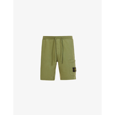 Shop Stone Island Logo-patch Cotton Shorts In Olive