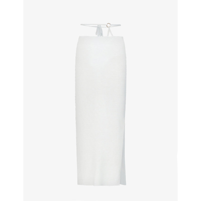 Shop Aya Muse Amalfi Multi-strap Stretch-woven Maxi Skirt In Ice Melt