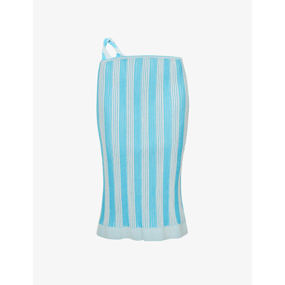 Shop Jacquemus La Jupe Gelato Low-rise Stretch Cotton-blend Midi Skirt In Multi-blue