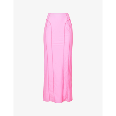 Shop Jacquemus La Jupe Tuba Reverse-split Stretch-jersey Midi Skirt In Pink