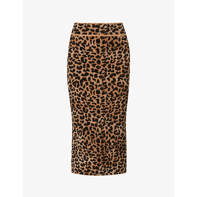 Shop Galvan Freya Leopard-print Stretch-woven Midi Skirt