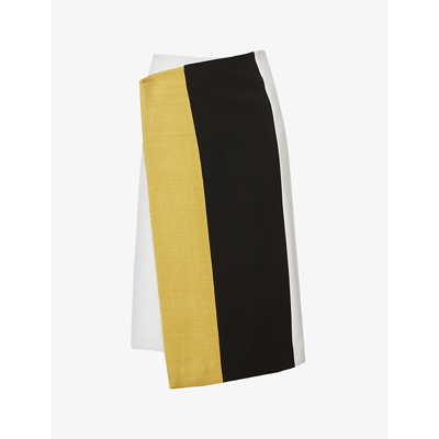 Shop Gauchère Valia Wrap-over Wool Midi Skirt In Black White