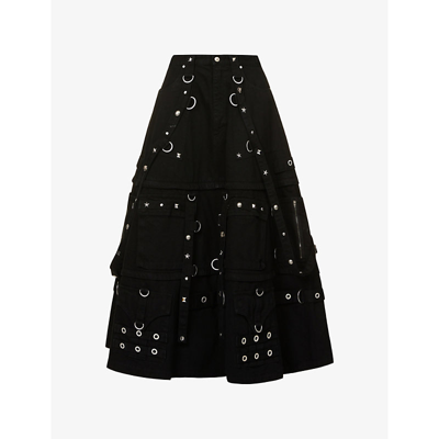 Shop Balenciaga Rav Studded Denim Maxi Skirt In Pitch Black