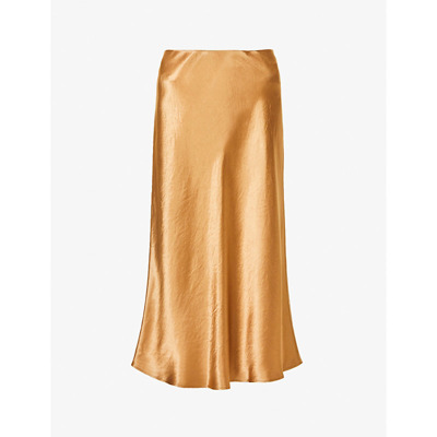 Shop Max Mara Alessio Elasticated Waist Satin Midi Skirt In 055 Ochre