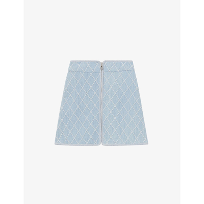 Shop Sandro Amaya Quilted High-waisted Denim Mini Skirt In Denim - Jean