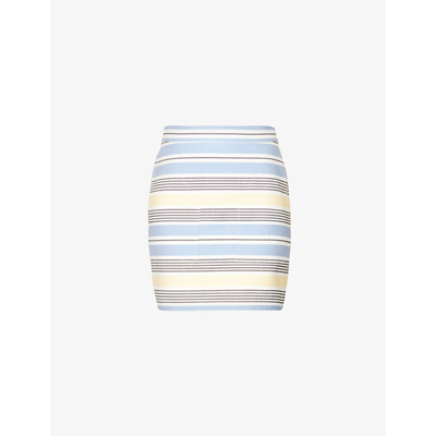 Shop Max Mara Desio Striped Cotton Mini Skirt In White