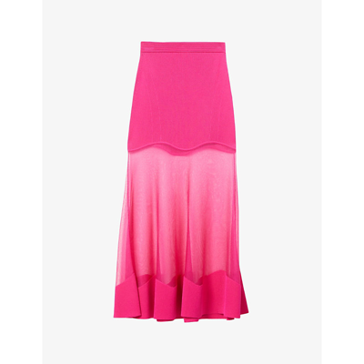 Shop Alexander Mcqueen Semi-sheer Stretch-knit Midi Skirt In Bobby Pink