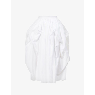 Shop Alexander Mcqueen Parachute Gathered Cotton-poplin Maxi Skirt In Opticalwhite