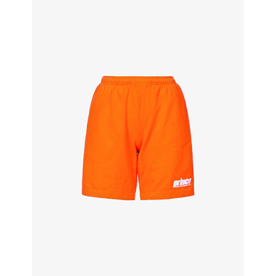 Shop Sporty And Rich Sporty & Rich X Prince Logo-print Cotton Shorts In Orange White