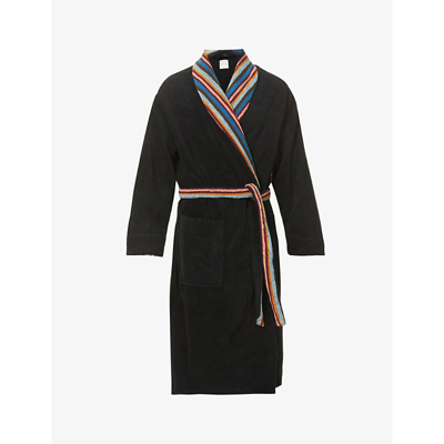 Shop Paul Smith Stripe-lapels Cotton-towelling Dressing Gown In Blacks