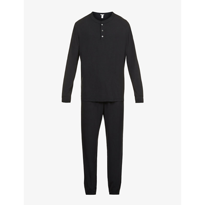 Shop Eberjey Henry Long-sleeved Stretch-jersey Pyjama Set In Black