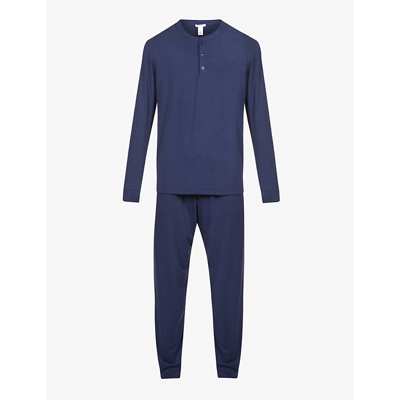 Shop Eberjey Henry Long-sleeved Stretch-jersey Pyjama Set In True Navy