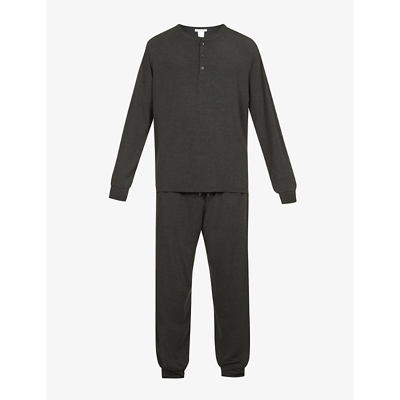 Shop Eberjey Henry Long-sleeved Stretch-jersey Pyjama Set In Charcoal Heather