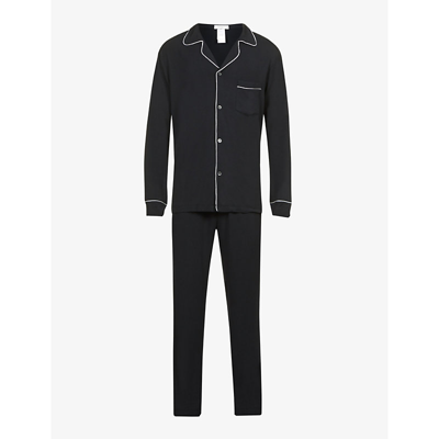 Shop Eberjey Men's Black/ivory William Contrast-piping Stretch-jersey Pyjama Set