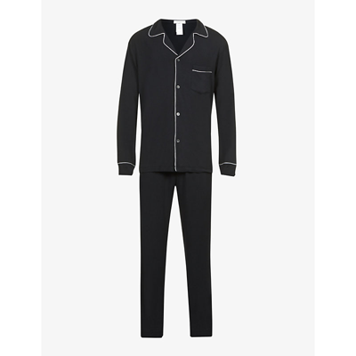 Eberjey William Contrast-piping Stretch-jersey Pyjama Set In Black/ivory