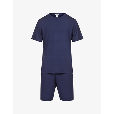 Shop Eberjey Henry Short-sleeved Stretch-jersey Pyjama Set In True Navy