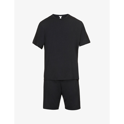Shop Eberjey Henry Short-sleeved Stretch-jersey Pyjama Set In Black