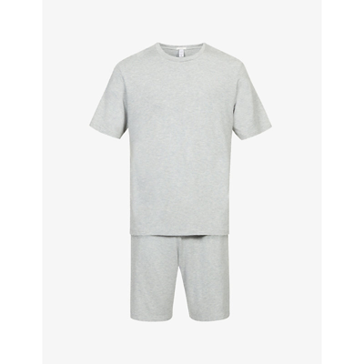 Shop Eberjey Henry Short-sleeved Stretch-jersey Pyjama Set In Heather Grey