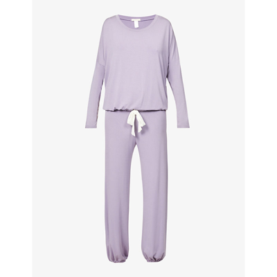 Shop Eberjey Gisele Relaxed-fit Stretch-woven Pyjama Set In Delphinium/ivory