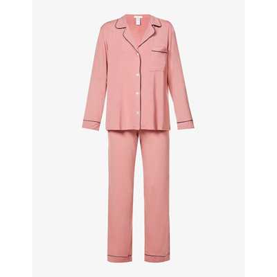 Shop Eberjey Gisele Stretch-jersey Pyjama Set In La Rosa/indigo Blue