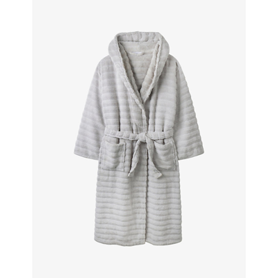 Shop The White Company Women's Pearl Grey Ribbed Hooded Cotton-towelling Bathrobe