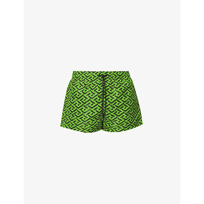 Shop Versace Logo-print Relaxed-fit Swim Shorts In Neon Green+black