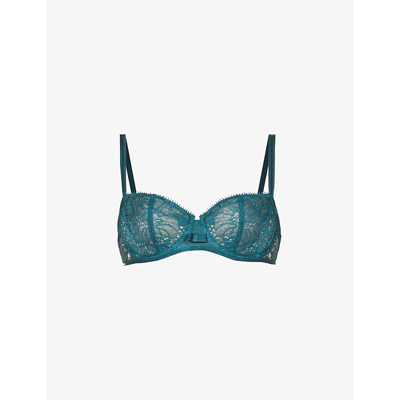 Shop Chantelle Day To Night Half-cup Stretch-lace Bra In 016 Emerald Green