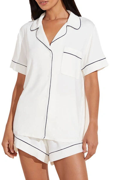 Shop Eberjey Gisele Relaxed Fit Jersey Short Pajamas In Ivory/navy