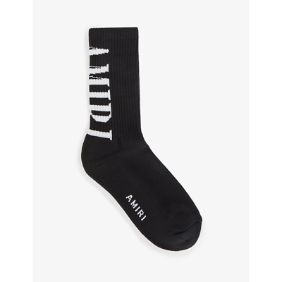 Shop Amiri Vertical Core Logo-print Cotton Socks In Black-cotton / Nylon