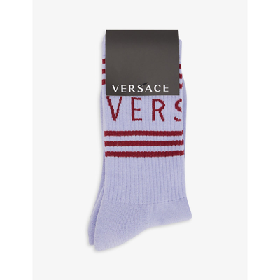 Shop Versace Athletic Logo-print Cotton-blend Socks In Orchid+bordeaux