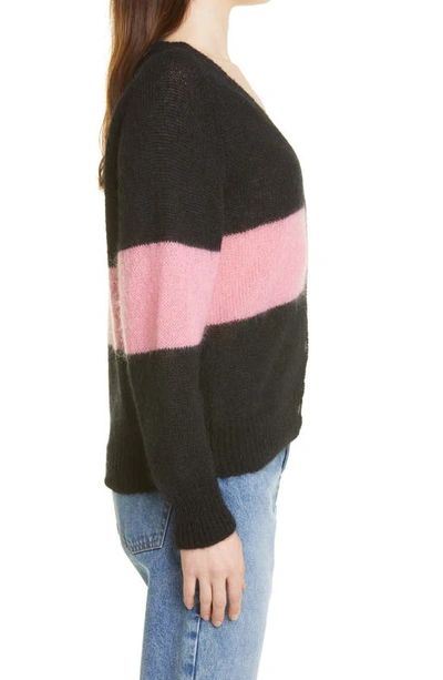 Shop Molly Goddard Stripe Mohair & Wool Blend Cardigan In Black/ Pink