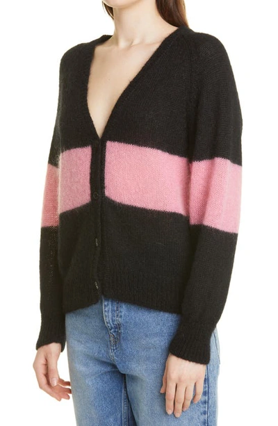 Shop Molly Goddard Stripe Mohair & Wool Blend Cardigan In Black/ Pink