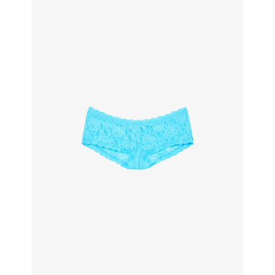 Shop Hanky Panky Signature Mid-rise Lace Boyshort Briefs In Tempting Turquoise