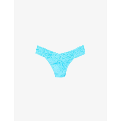 Shop Hanky Panky Signature Original-rise Lace Thong In Tempting Turquoise