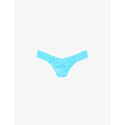 Shop Hanky Panky Signature Low-rise Lace Thong In Tempting Turquoise