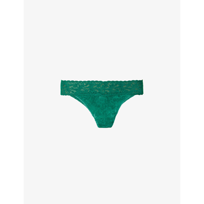 Shop Hanky Panky Signature Original-rise Lace Thong In Green Envy