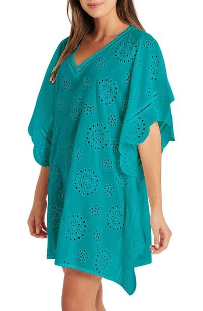 Shop Sea Level Eyelet Cotton Cover-up Caftan In Seafoam