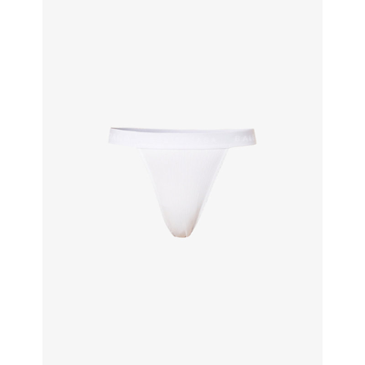 Shop Balenciaga Bal Logo-embroidered High-rise Stretch-jersey Thong In White