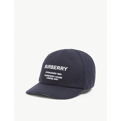 Shop Burberry Logo-print Cotton Cap 8-12 Years In Midnight Navy / Chk