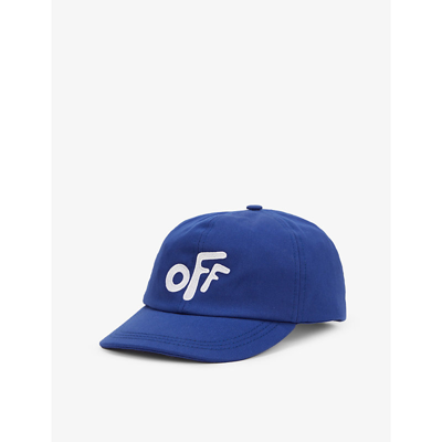 Shop Off-white Logo Embroidered Cotton Baseball Cap In Blue