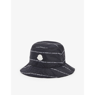 Shop Moncler Navy Logo-print Shell Bucket Hat 3-18 Months 12-18 Months