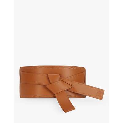 Shop Loewe Gate Logo-embossed Leather Belt In Tan