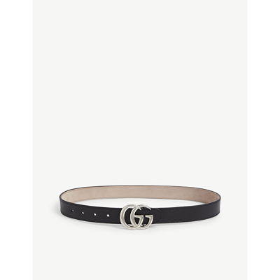 Shop Gucci Gg Leather Belt 2-8 Years In Black/silver