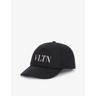 Shop Valentino Vltn Brand-embroidered Cotton-twill Baseball Cap In Nero