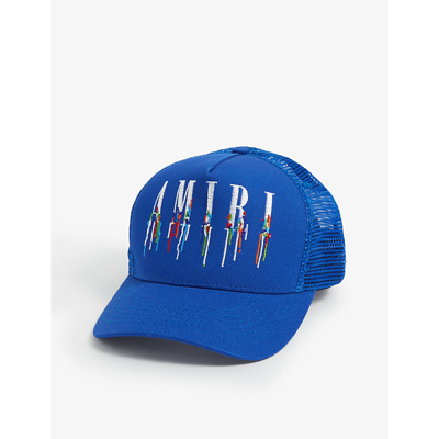Shop Amiri Paint Drip Graphic-embroidered Cotton Cap In P Blue