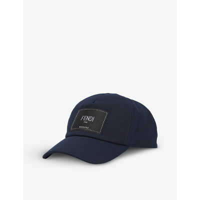 Shop Fendi Logo-patch Cotton-pique Baseball Cap In Blue